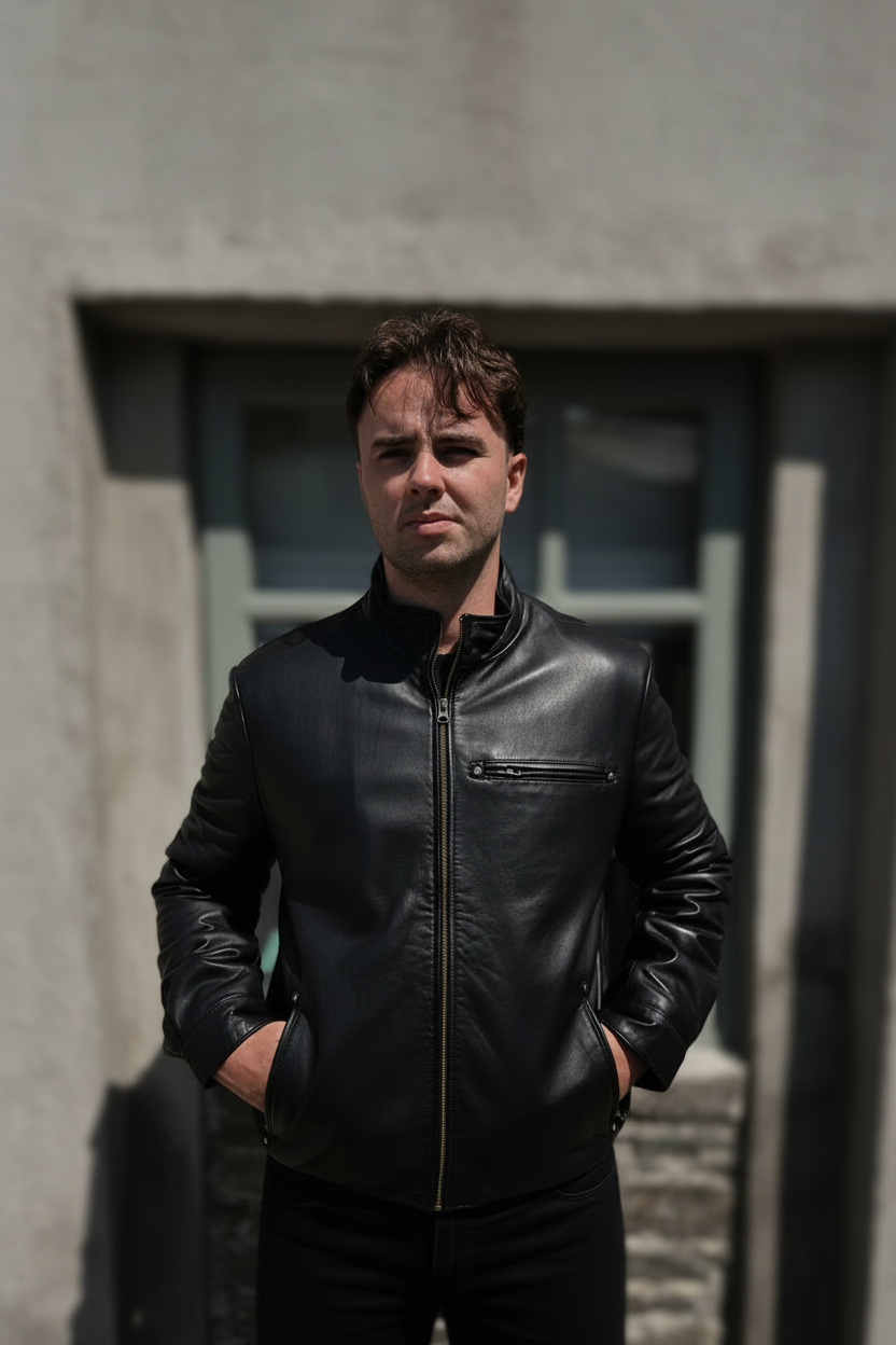 Bomber Leather Jacket Blurred Background