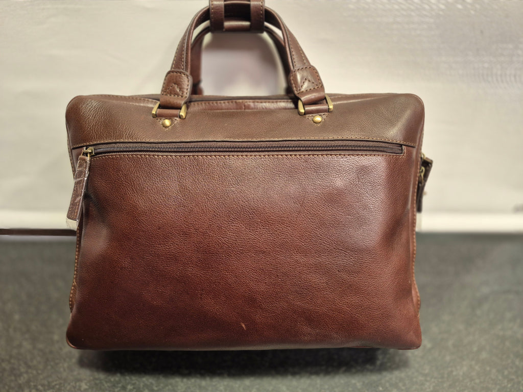 Laptop office leather shoulder bag with handle
